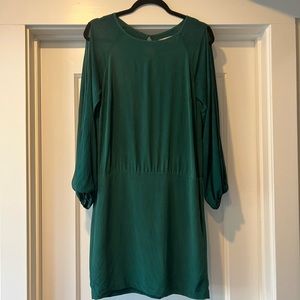 Nicole Miller Emerald Silk Dress with Open Sleeves